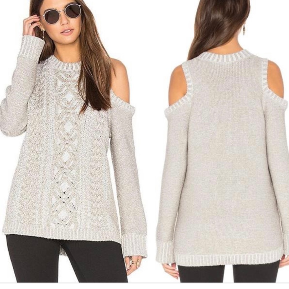 NWT BCBG MAXAZRIA  womens cold shoulder metallic silver sweater sz s champgn